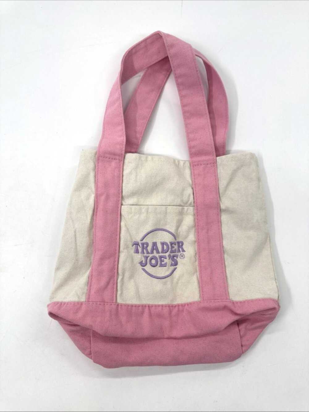 Trader Joe’s Mini Pastel Canvas Tote Bag 2026 Spring Pink Lavender 11 inch